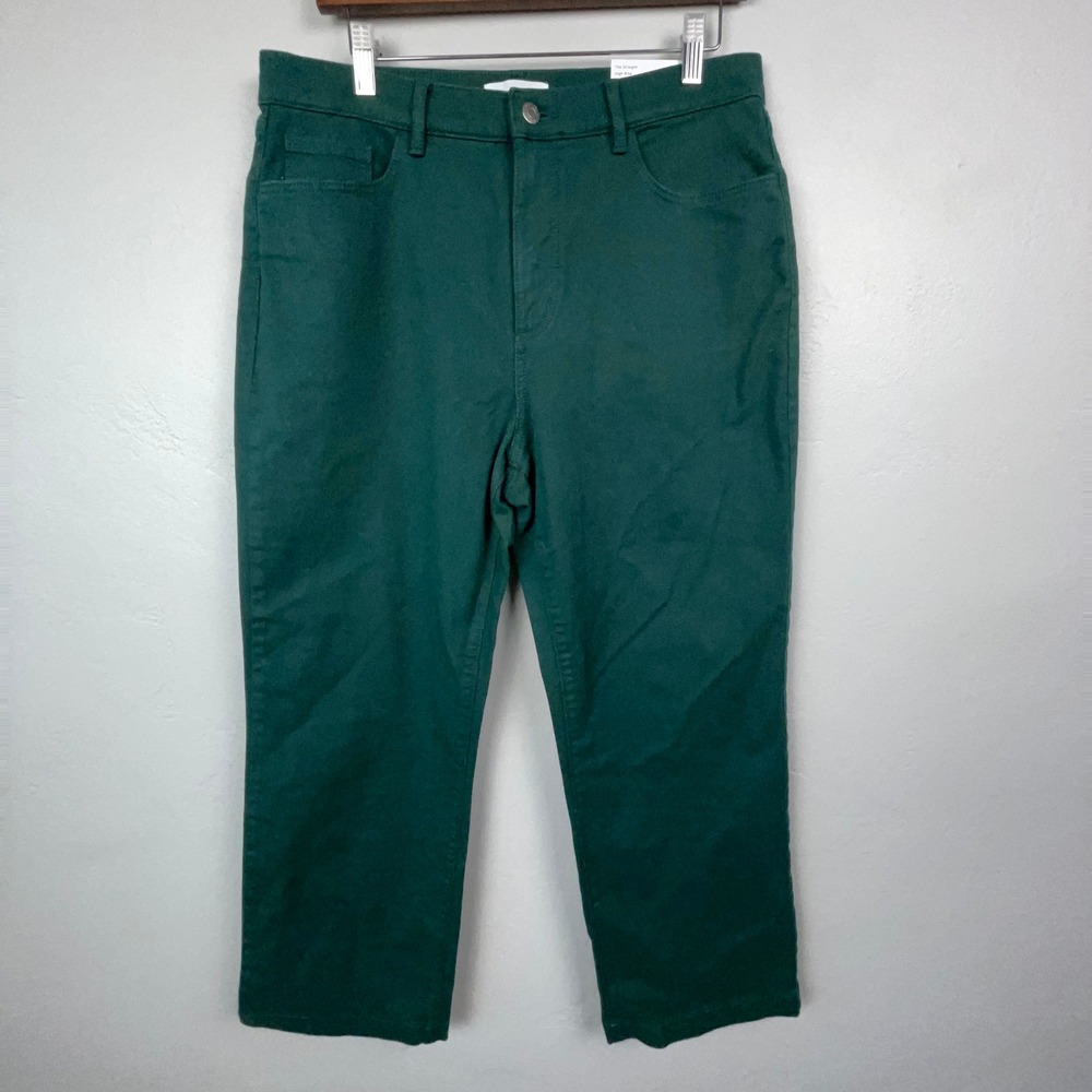 LOFT Pants Women 31/12 Green The Straight Hi Rise Petite Cotton Blend Ann Taylor